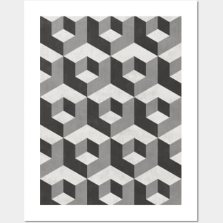 Geometric Cube Pattern 2 - Shades of Grey Posters and Art